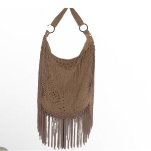 Boho faux suede Fringe Tan Shoulder tote  Bag